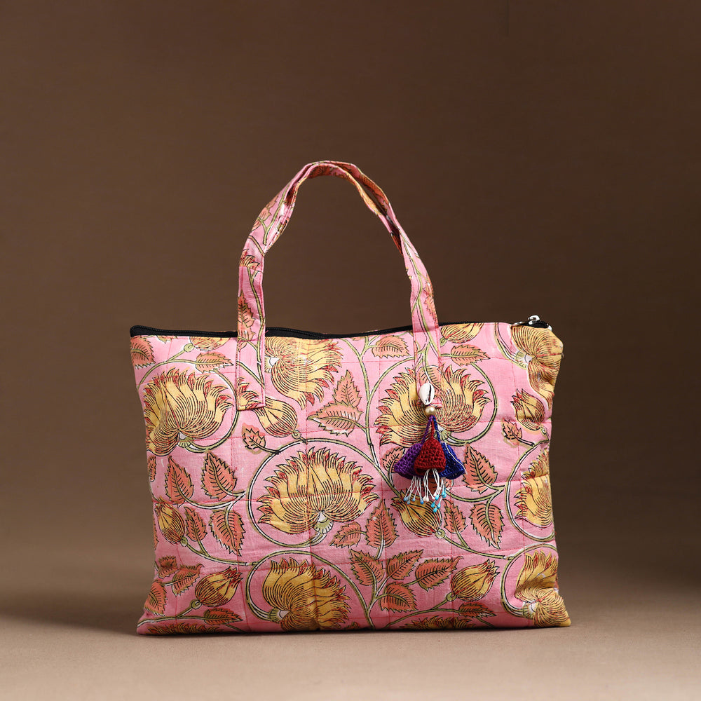 Pink - Handcrafted Quilted Cotton Hand Bag  45