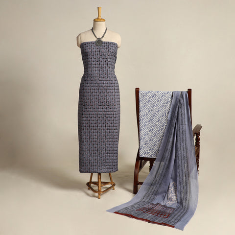 Gray 3pc Cotton Bagh Print Dress Material 