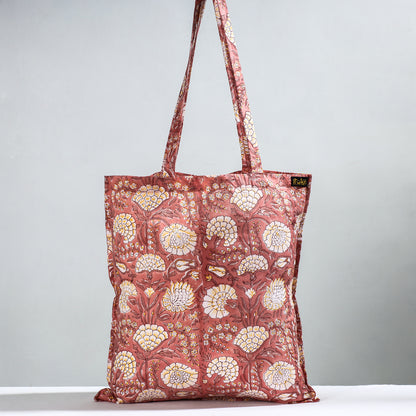 Brown - Sanganeri Block Printed Cotton Jhola Bag