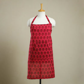 Buy Red Bagh Block Print Cotton Apron with Pocket