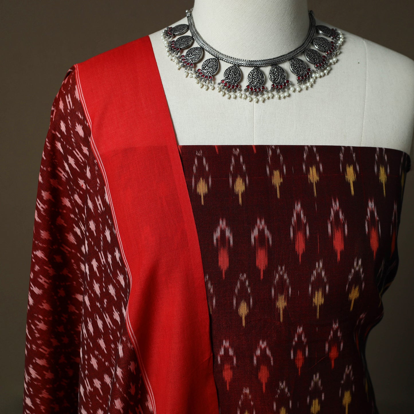 Handloom Cotton Pochampally Ikat 2pc Unstitched Dress Material Kurta Set 24
