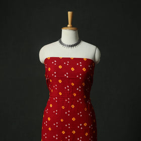 Red - Kutch Bandhani Tie-Dye Cotton 2pc Unstitched Dress Material Kurta Set with Earrings 04
