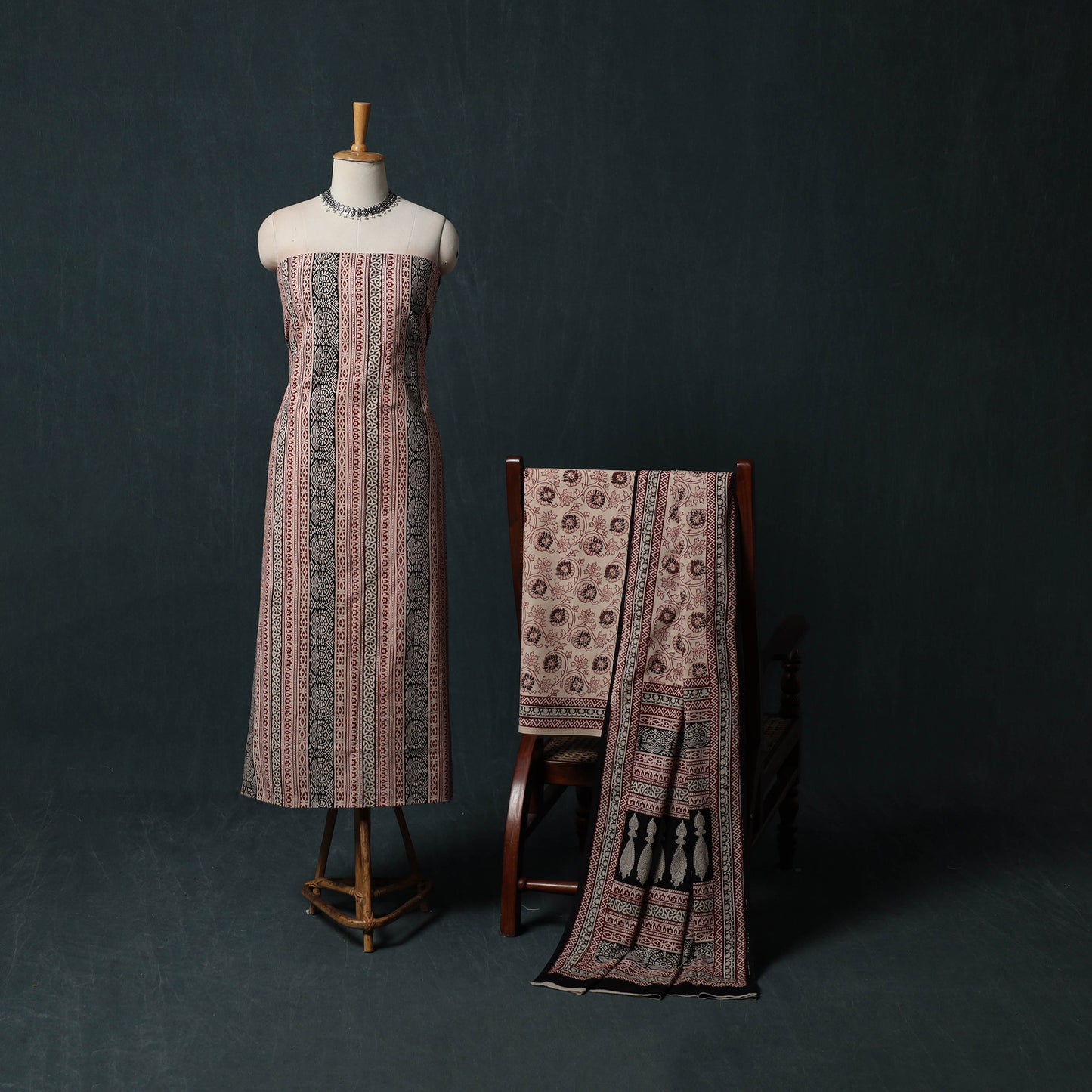 Bagh Hand Block Print Cotton 3pc Unstitched Dress Material Suit Set 24
