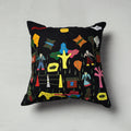 Black  Pipli Applique Work Cotton Cushion Cover