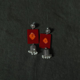 Red - Kutch Bandhani Tie-Dye Cotton 2pc Unstitched Dress Material Kurta Set with Earrings 04