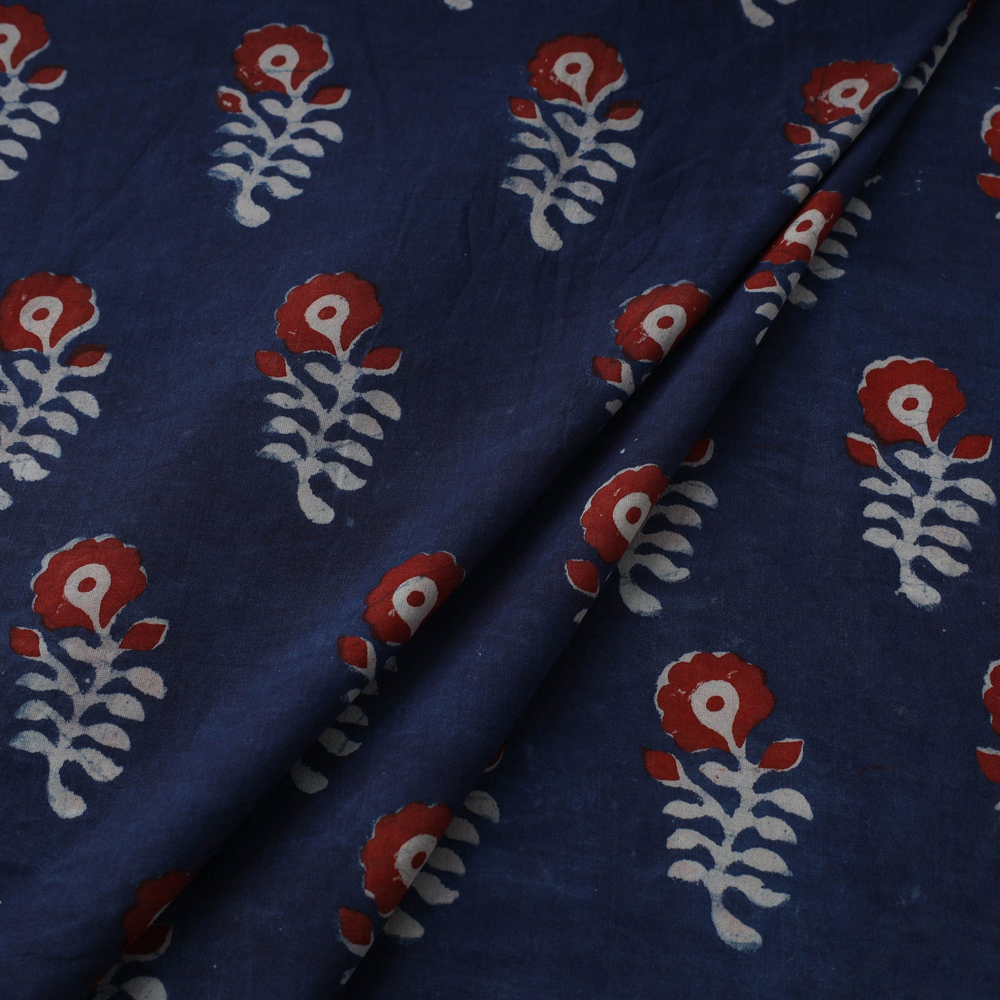 Blue Natural Dyed Block Print Cotton Nandana Fabric