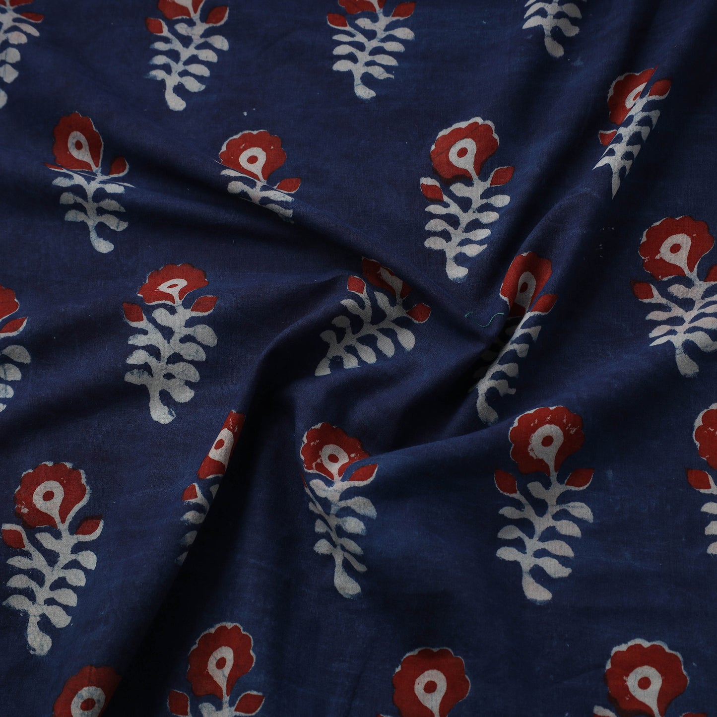 Blue Natural Dyed Block Print Cotton Nandana Fabric