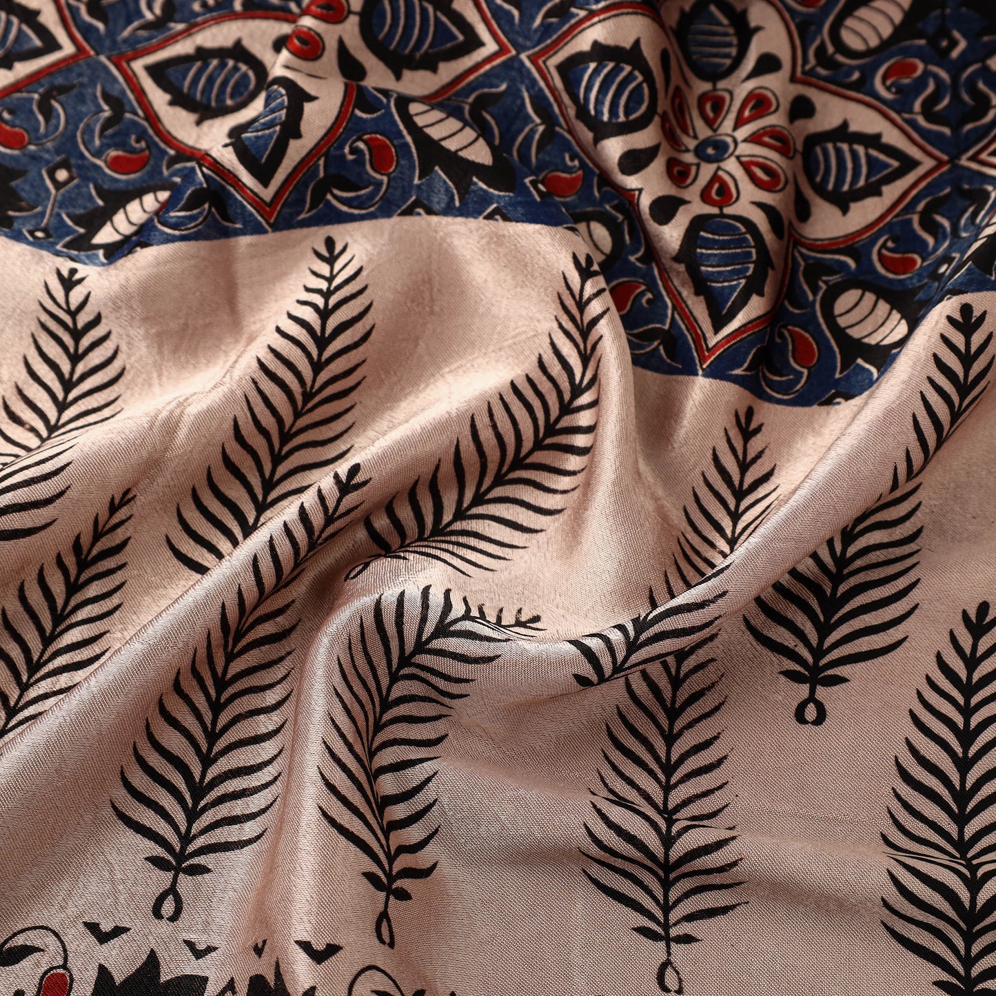 Beige Natural Dyed Mashru Silk Ajrakh Print Fabric