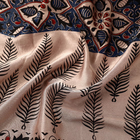Beige Natural Dyed Mashru Silk Ajrakh Print Fabric