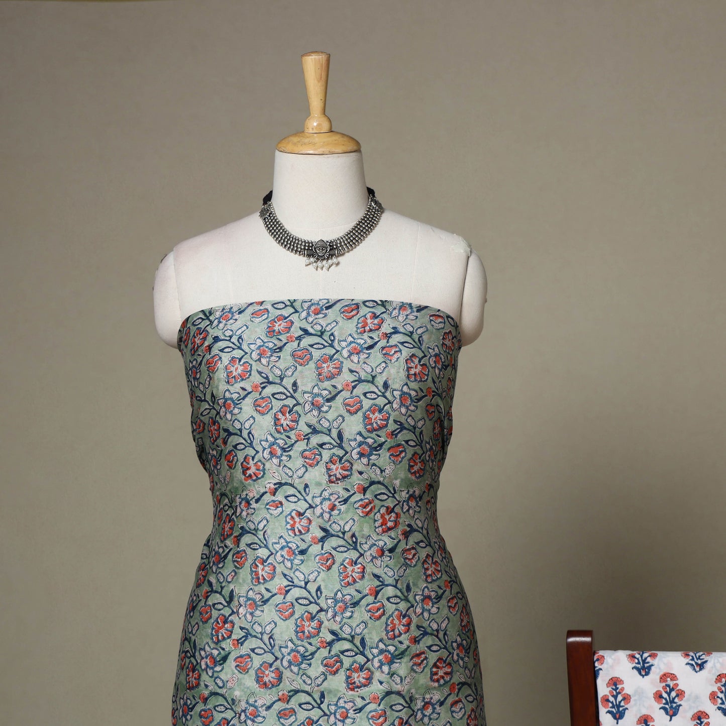 Green - 3pc chanderi silk unstitched sanganeri dress