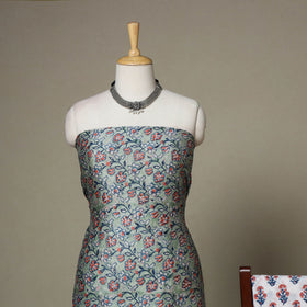 Green - 3pc chanderi silk unstitched sanganeri dress