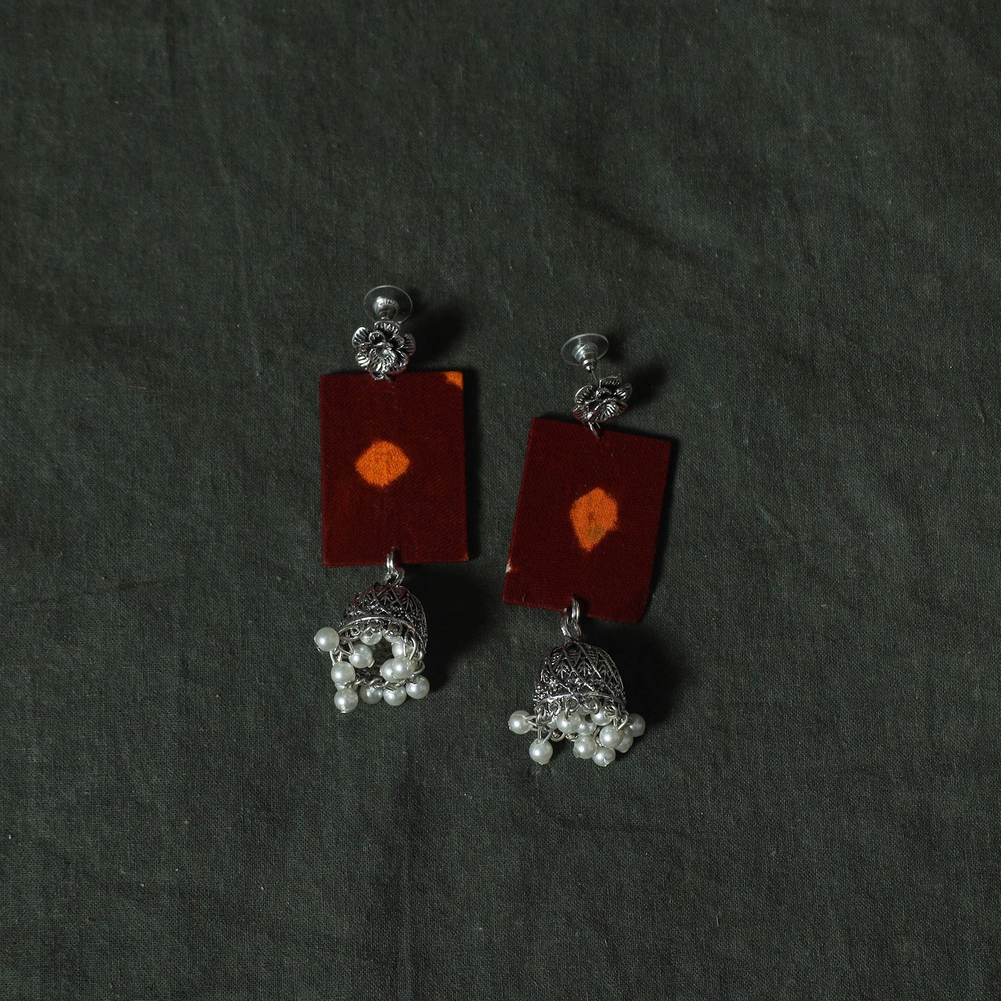 Maroon - Kutch Bandhani Tie-Dye Cotton 2pc Unstitched Dress Material Kurta Set with Earrings 05
