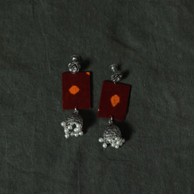 Maroon - Kutch Bandhani Tie-Dye Cotton 2pc Unstitched Dress Material Kurta Set with Earrings 05