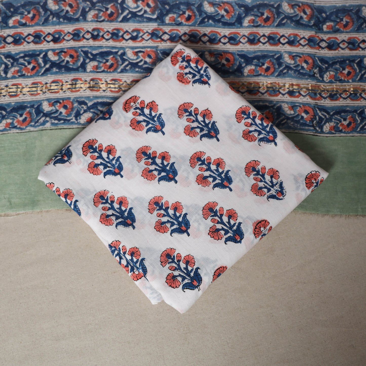 Green - 3pc chanderi silk unstitched sanganeri dress