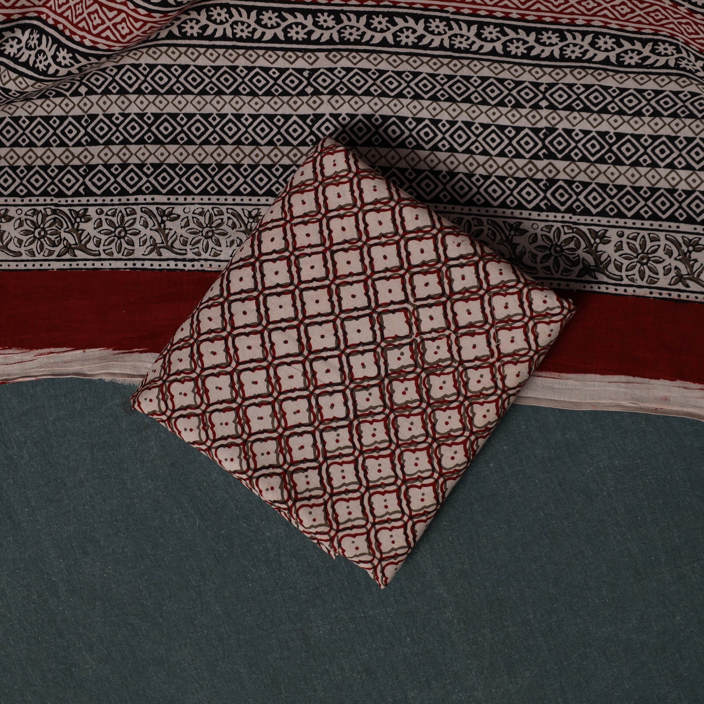 Bagh Hand Block Print Cotton 3pc Unstitched Dress Material Suit Set 25