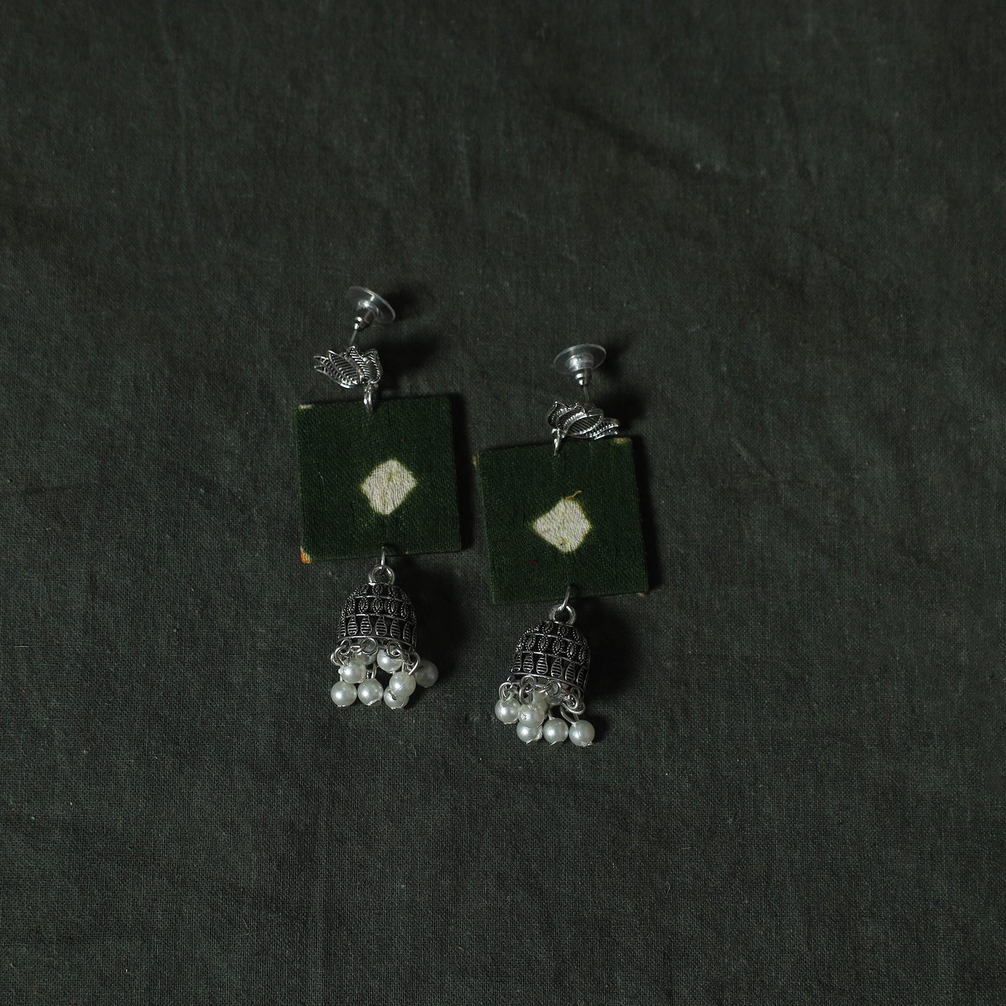 Green - Kutch Bandhani Tie-Dye Cotton 2pc Unstitched Dress Material Kurta Set with Earrings 06