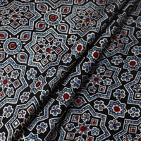 Black - Ajrakh Hand Block Printed Modal Silk Precut Fabric (3 meter) 28