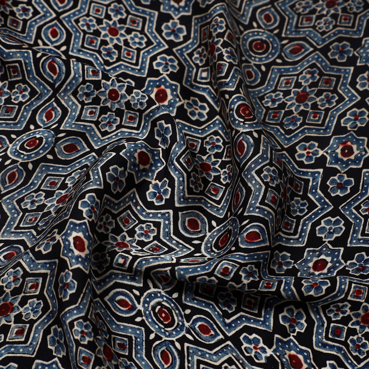 Black - Ajrakh Hand Block Printed Modal Silk Precut Fabric (3 meter) 28