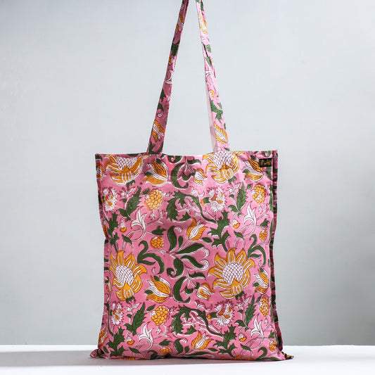 Pink - Sanganeri Block Printed Cotton Jhola Bag