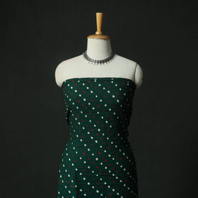 Green - Kutch Bandhani Tie-Dye Cotton 2pc Unstitched Dress Material Kurta Set with Earrings 07