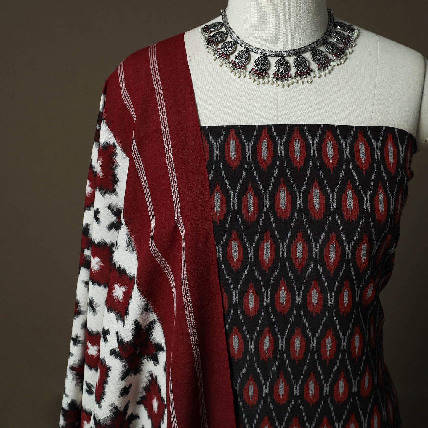 Handloom Mercerised Cotton Pochampally Ikat 2pc Unstitched Dress Material Kurta Set 28