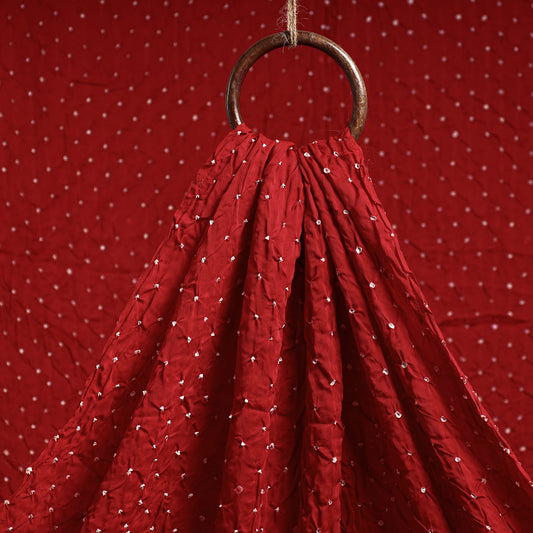 Scarlet Red Kutch Bandhani Tie-Dye Modal Silk Fabric