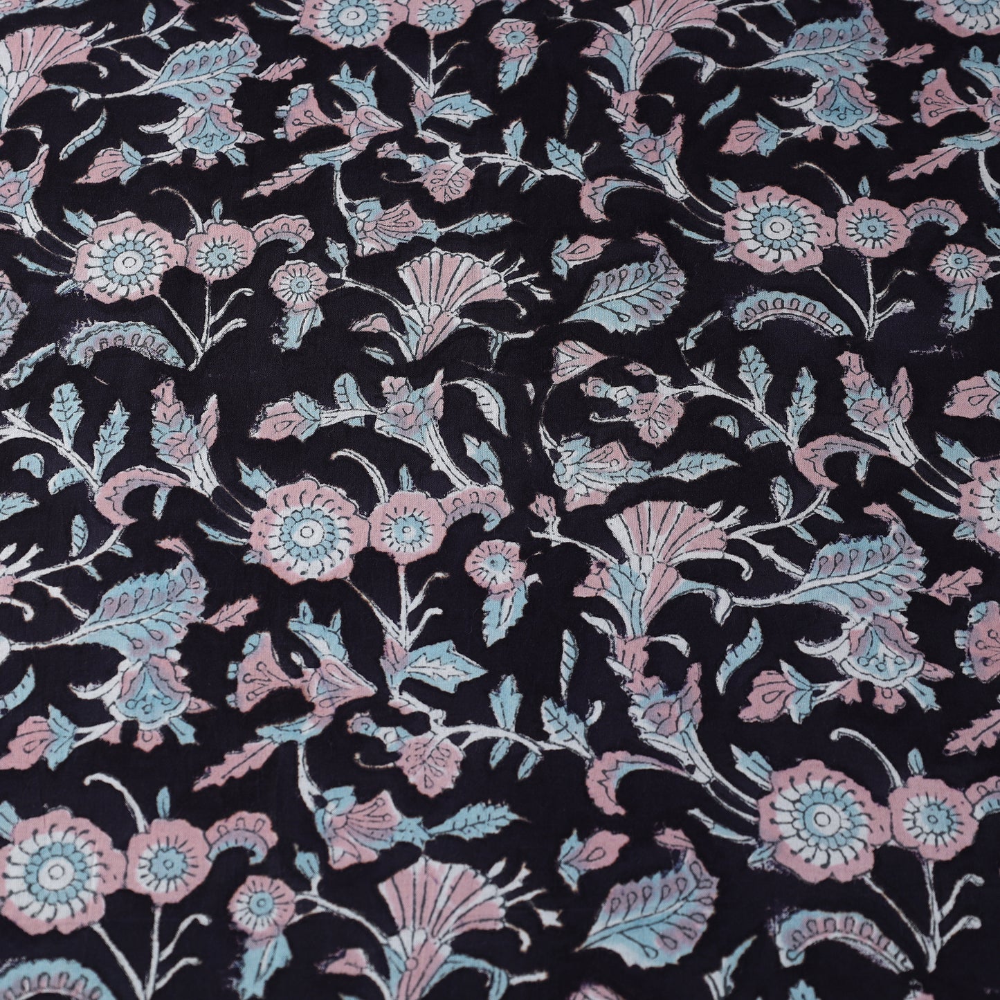 Black - Sanganeri Block Printed Cotton Fabric