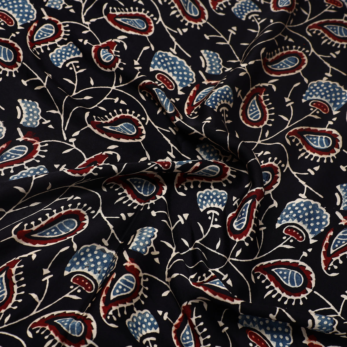 Black - Ajrakh Hand Block Printed Modal Silk Precut Fabric (3 meter) 34