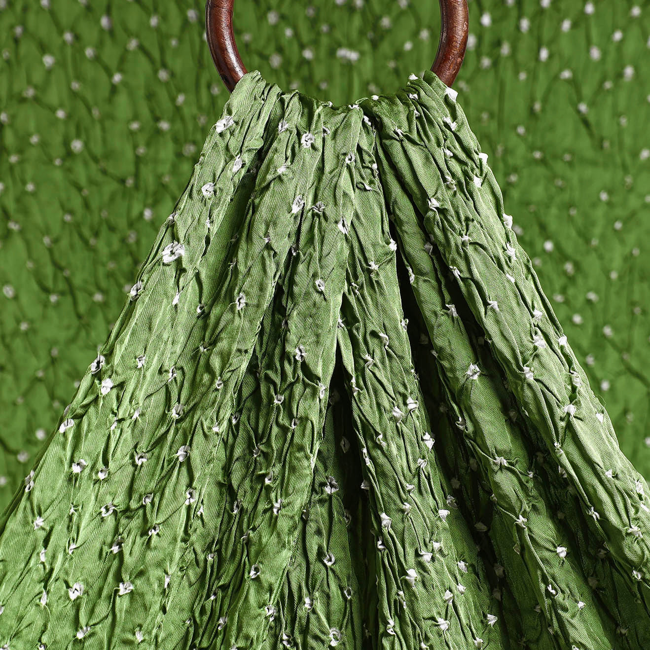 Light Green Kutch Bandhani Tie-Dye Modal Silk Fabric