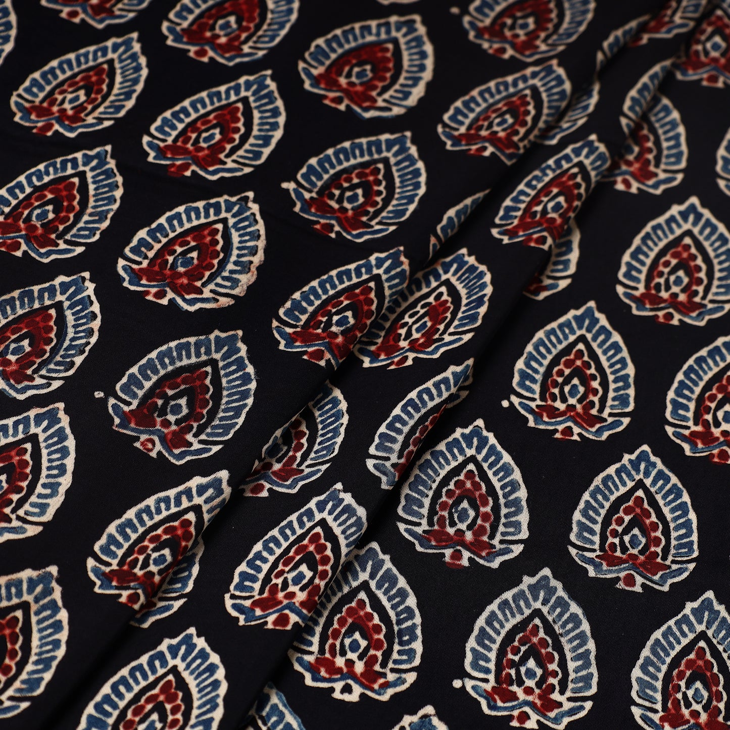 Black - Ajrakh Hand Block Printed Modal Silk Precut Fabric (3 meter) 35