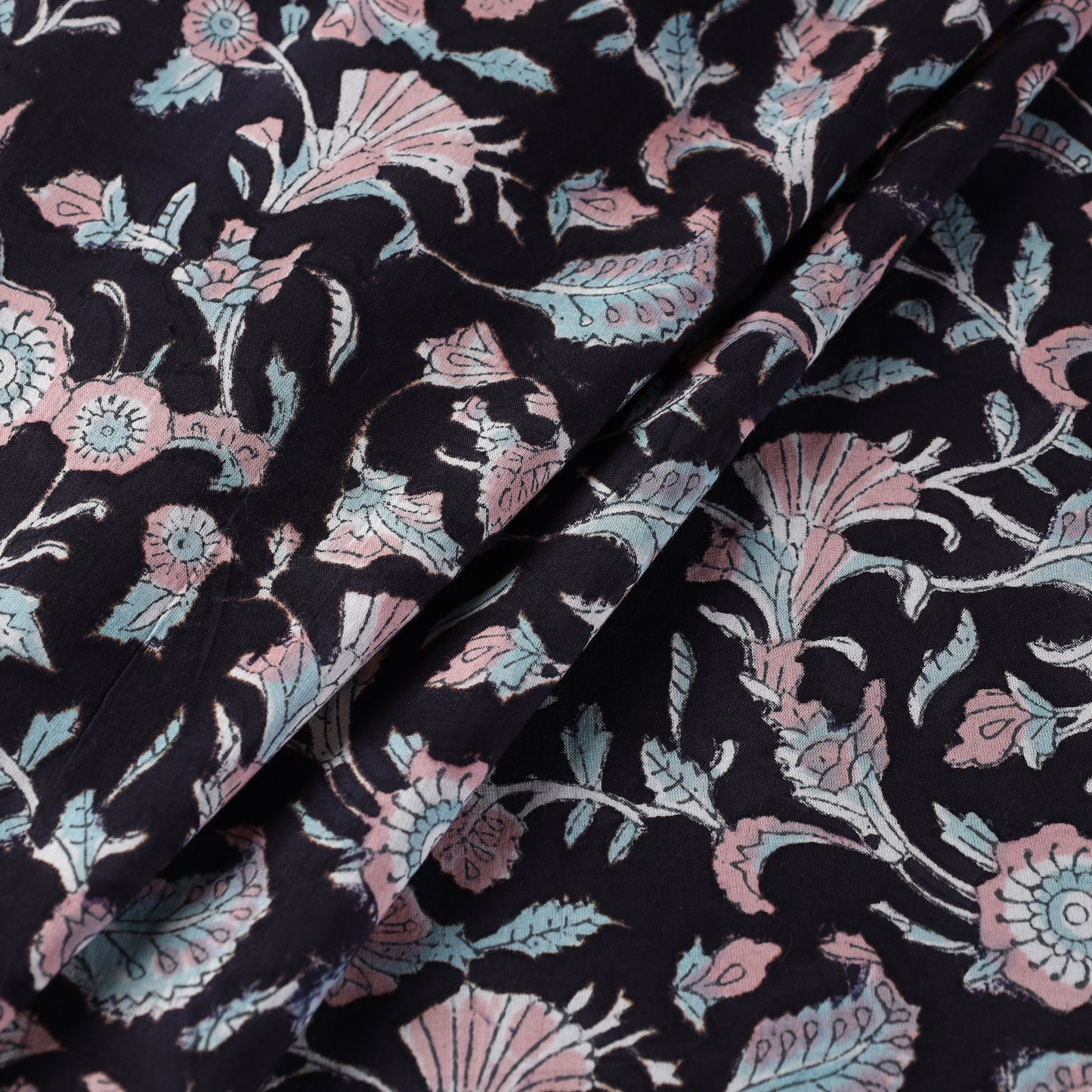 Black - Sanganeri Block Printed Cotton Fabric