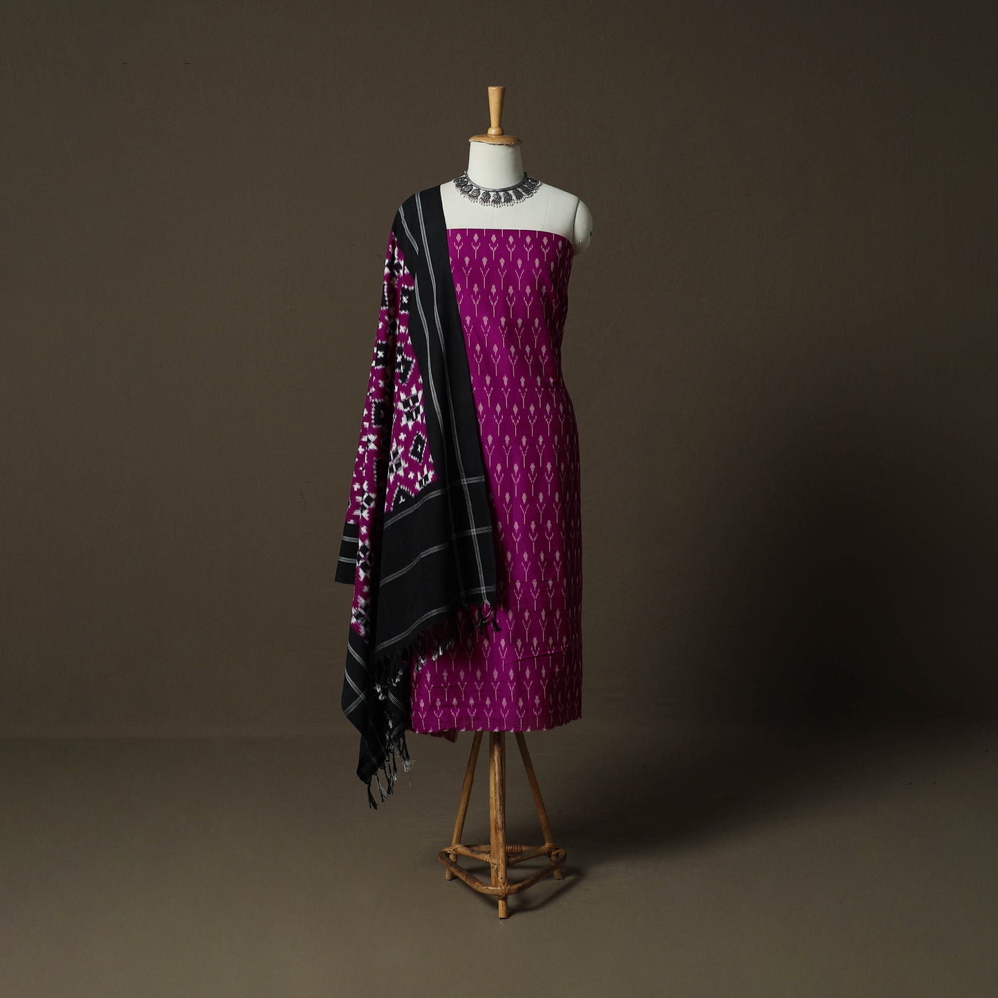 Handloom Mercerised Cotton Pochampally Ikat 2pc Unstitched Dress Material Kurta Set 30