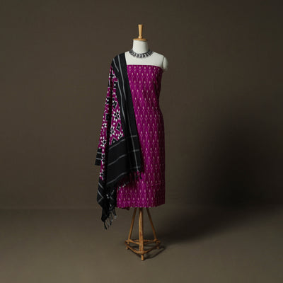 Handloom Mercerised Cotton Pochampally Ikat 2pc Unstitched Dress Material Kurta Set 30