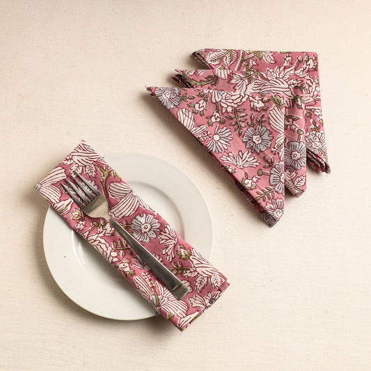 Set of 4 - Sanganeri Block Printed Cotton Table Napkins (18 x 18 in)