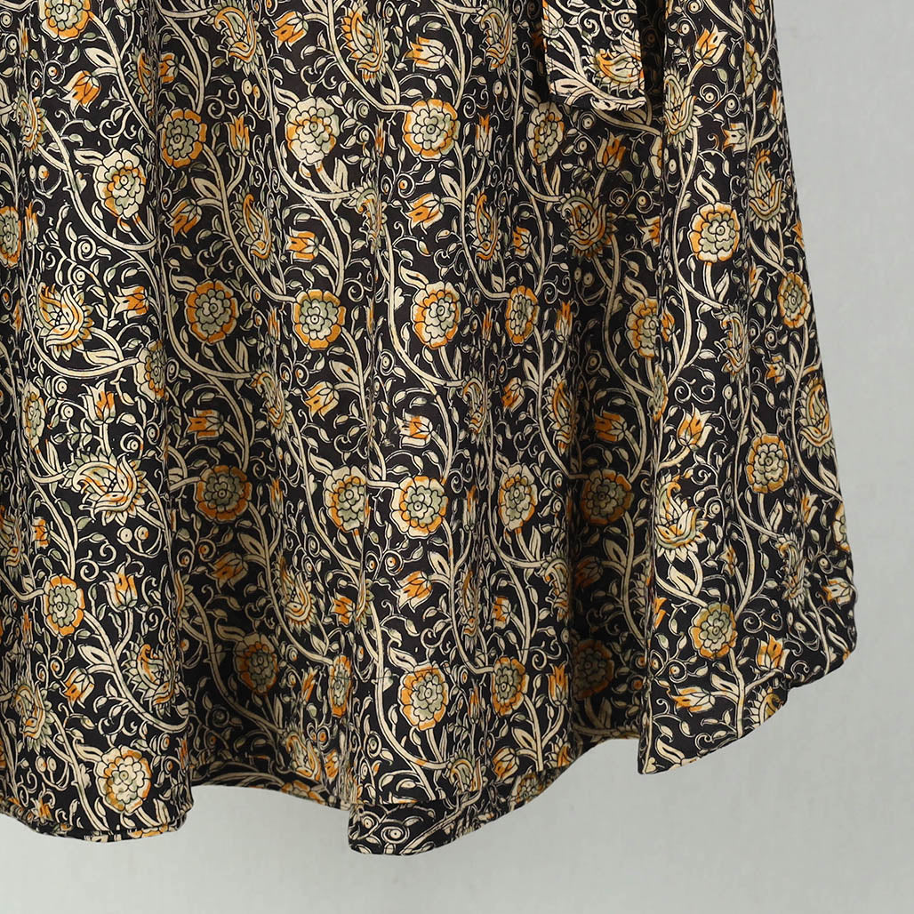 Black - Block Printed Cotton Wrap Around Kalamkari Skirt 01