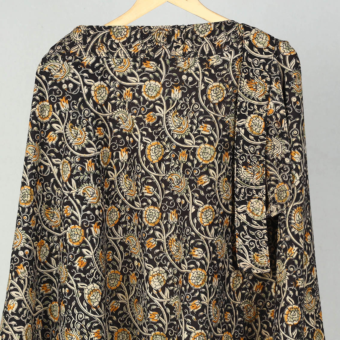 Black - Block Printed Cotton Wrap Around Kalamkari Skirt 01