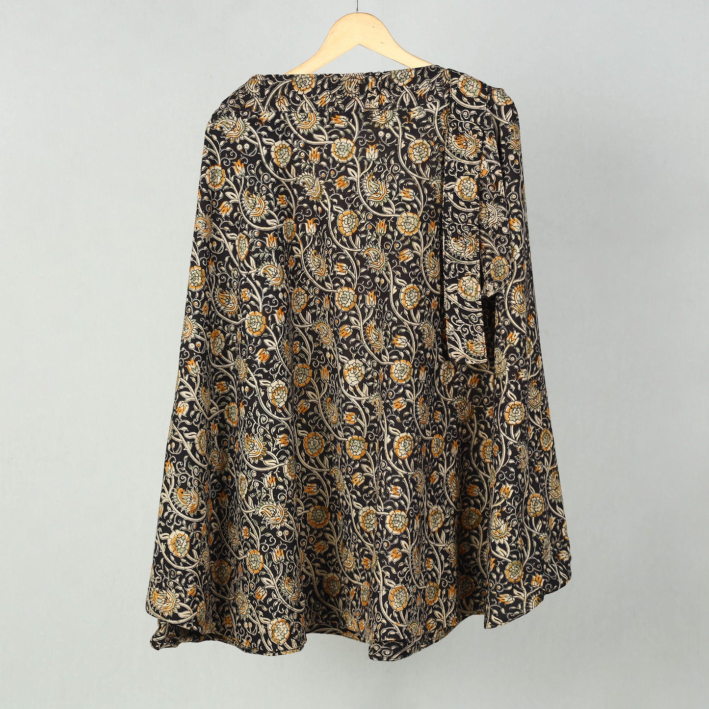 Black - Block Printed Cotton Wrap Around Kalamkari Skirt 01