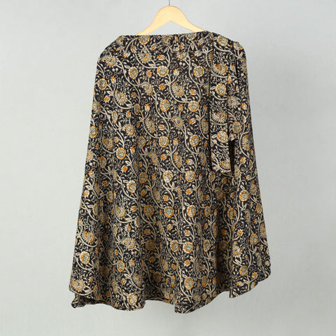 Black - Block Printed Cotton Wrap Around Kalamkari Skirt 01