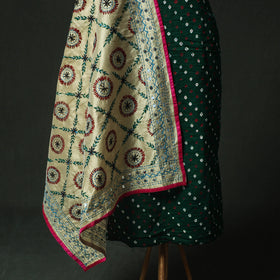 Green - Kutch Bandhani Tie-Dye Cotton 2pc Unstitched Dress Material Kurta Set with Earrings 09