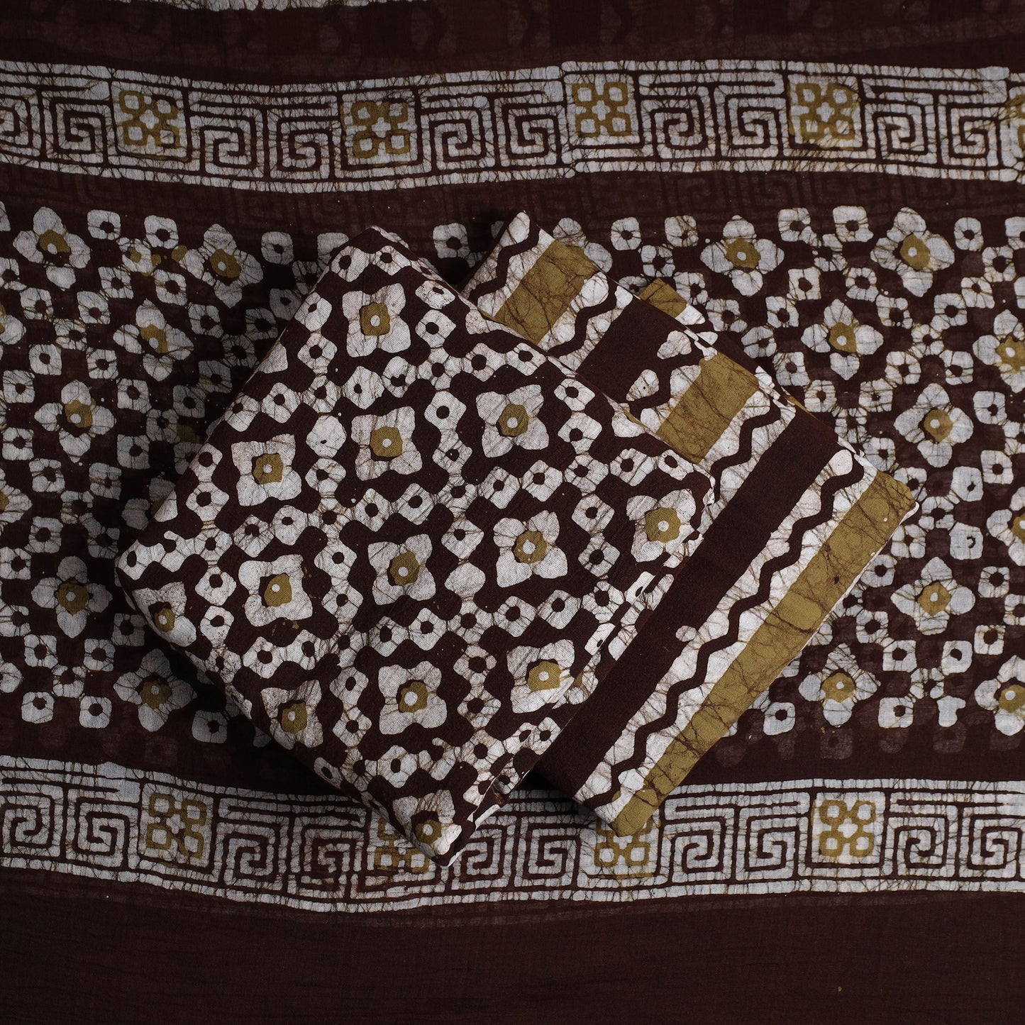 Brown - Kutch Print 3pc Cotton Batik Dress Material 82