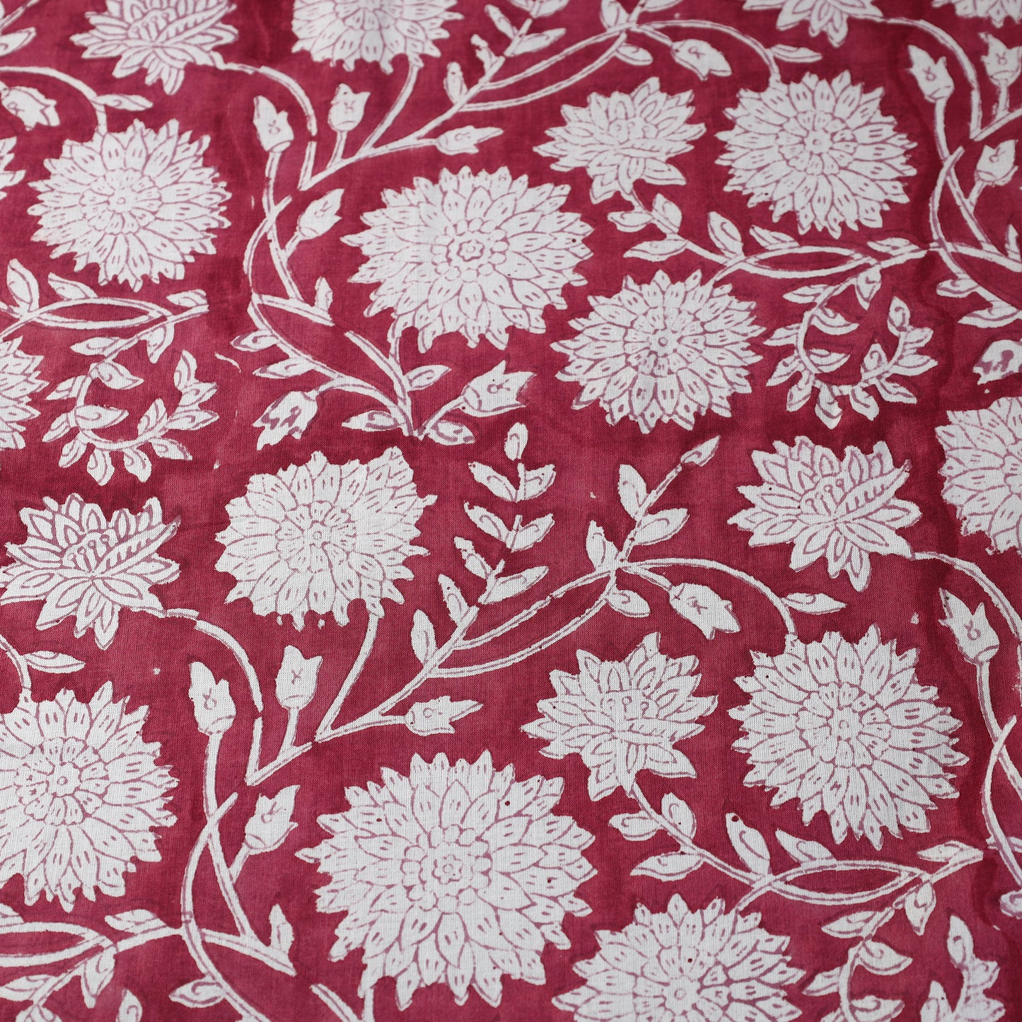 Pink - Dahlia Flowers Sanganeri Block Printed Mul Cotton Fabric