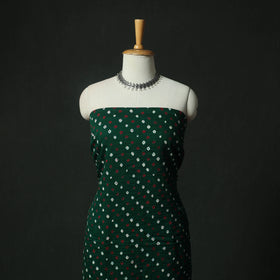 Green - Kutch Bandhani Tie-Dye Cotton 2pc Unstitched Dress Material Kurta Set with Earrings 09