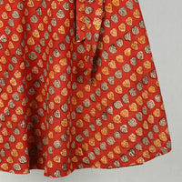 Red - Block Printed Cotton Wrap Around Kalamkari Skirt 05