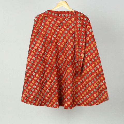 Red - Block Printed Cotton Wrap Around Kalamkari Skirt 05