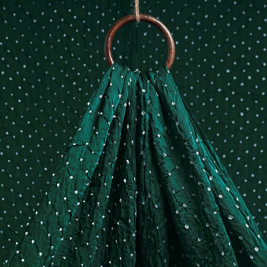 Dark Green Kutch Bandhani Tie-Dye Modal Silk Fabric