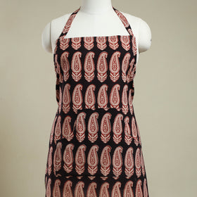 Black Bagh Block Print Cotton Apron with Pocket