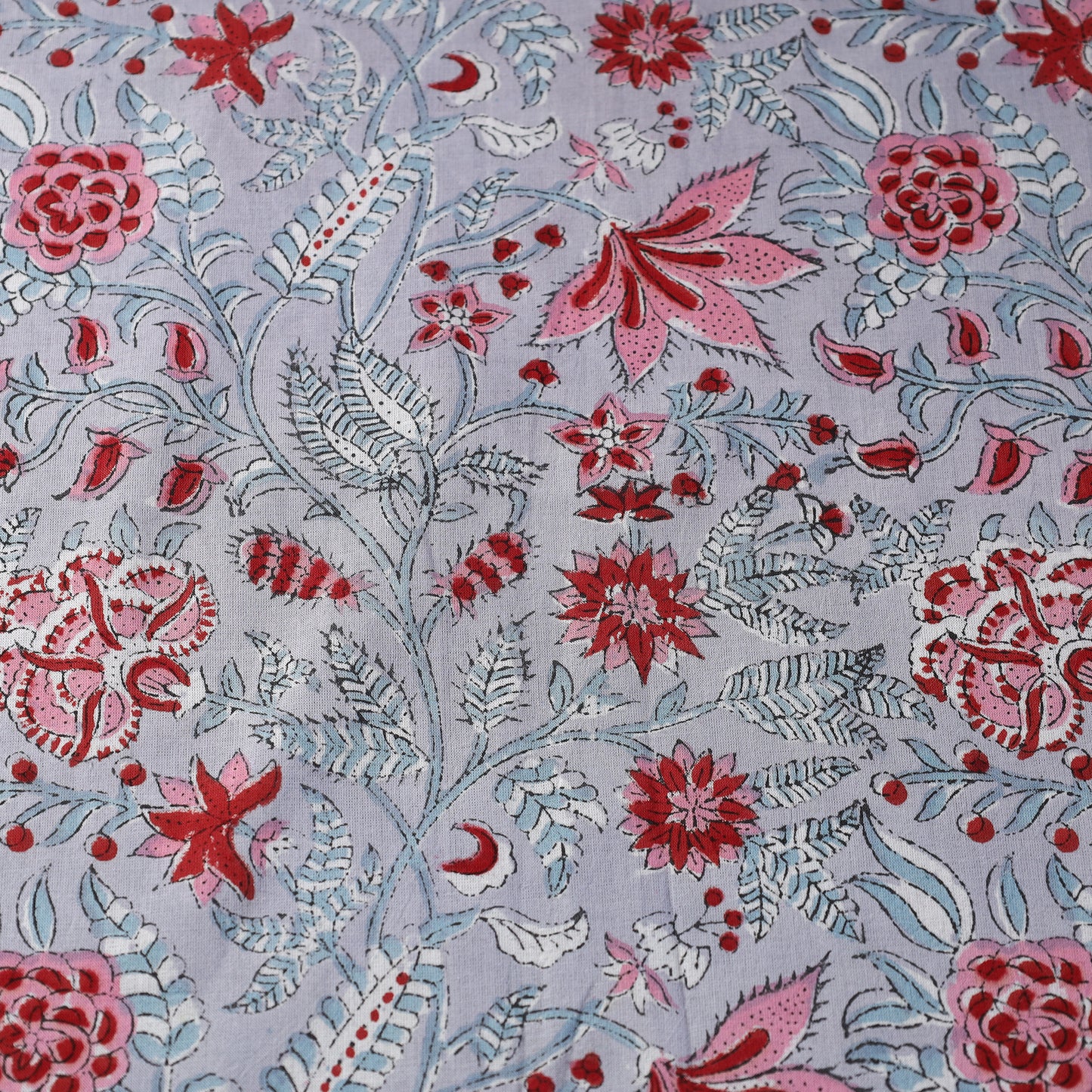 Grey - Pink Gulshan Bagh Sanganeri Block Printed Cotton Fabric