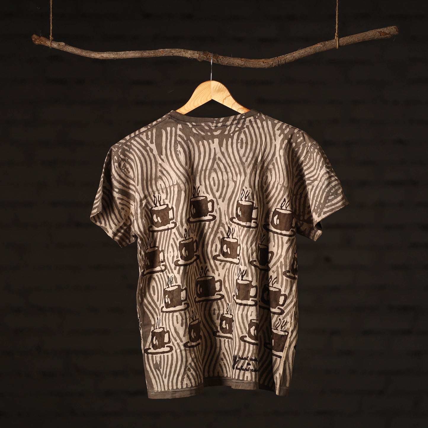 Brown - Bindaas Block Art Printed Cotton Round Neck T-shirt