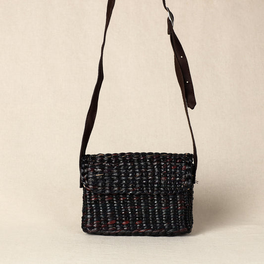 Black - Handmade Organic Water Hyacinth Sling Bag from Assam