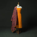 Yellow - Kutch Bandhani Tie-Dye Cotton 2pc Unstitched Dress Material Kurta Set with Earrings 11